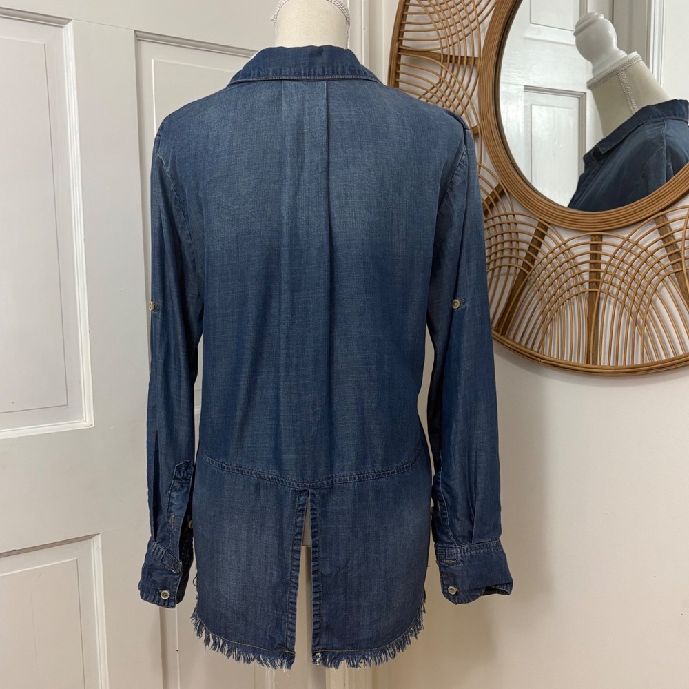 Cloth & Stone Chambray Tunic Shirt M Frayed Hem Western Festival Boho Cowgirl - Picture 2 of 7